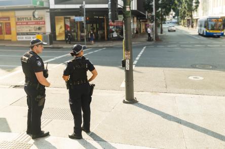 police officers in a city street