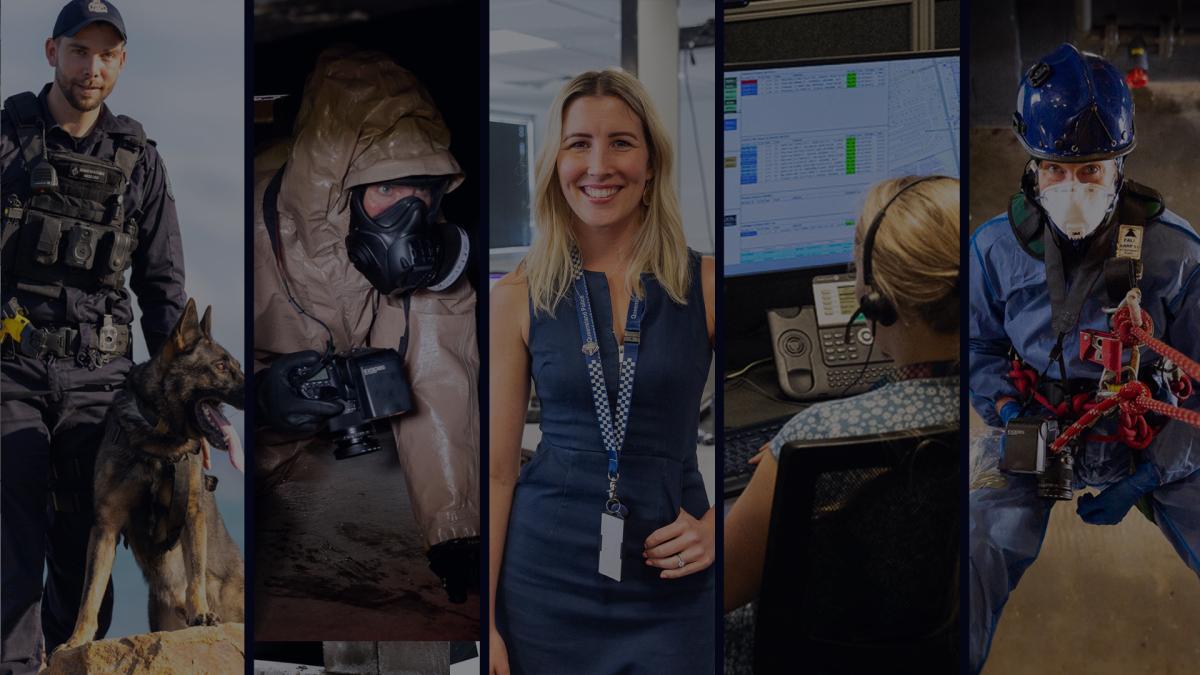 QPS staff members including dog trainer, forensic, administrator and communications operator