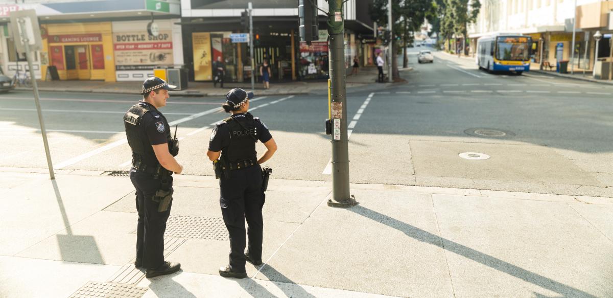 police officers in a city street